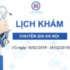 LỊCH KHÁM BỆNH CỦA BÁC SĨ HÀ NỘI  TỪ NGÀY 18/02/2019 – 24/02/2019