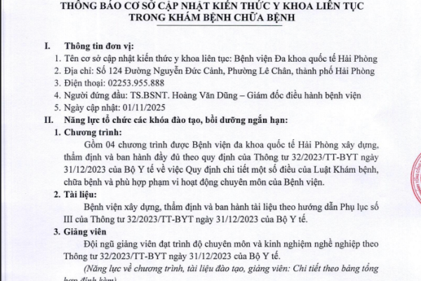 THÔNG BÁO CƠ SỞ CẬP NHẬT KIẾN THỨC Y KHOA LIÊN TỤC TRONG KHÁM BỆNH CHỮA BỆNH